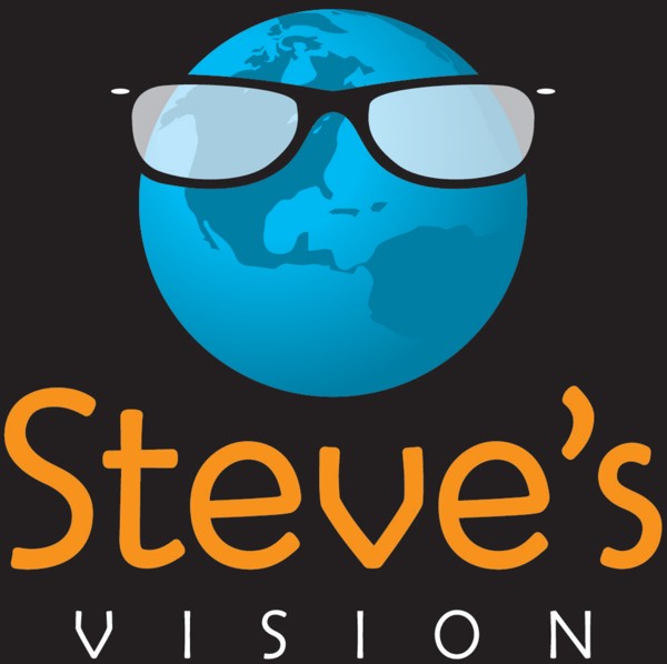 Steve's Vision logo: a blue globe wearing reading glasses
