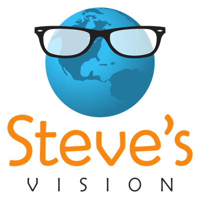Steve's Vision logo: a blue globe wearing black glasses